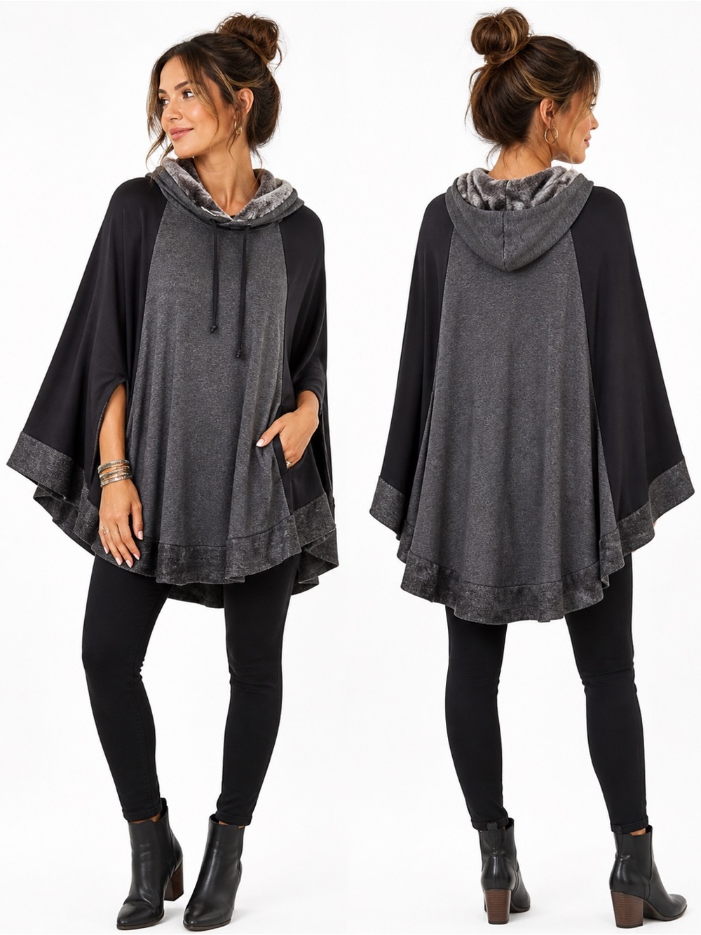 Capote Poncho With Faux Fur Lined Hoodie Size S/M​